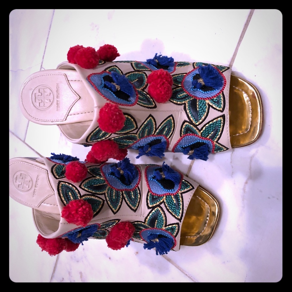Tory Burch Ellis Embroidered Heels worn twice